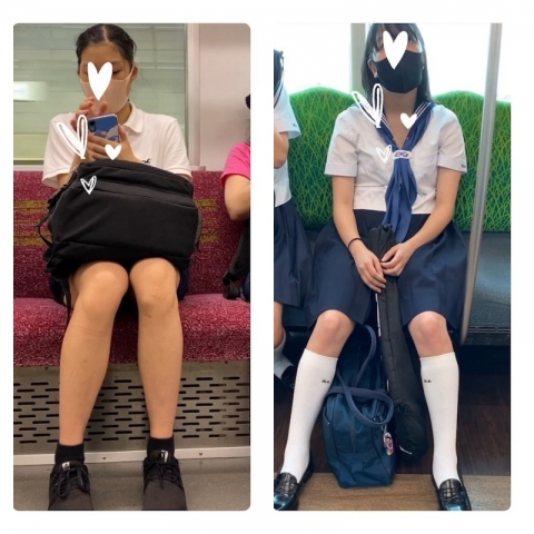2名のJK風制服美女の対面エロ過ぎるミニスカ生脚