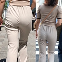 【通スピ＆スロー】ヌーディーカラーでパンティラインも出ちゃってる、ヤング着衣お尻様に密着！