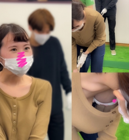 【ゴルフレッスン⑧胸チラ】カップルレッスンのDカップ彼女＆Eカップキャバ嬢