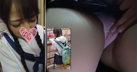 【書店痴漢】某人気アイドルにそっくりな少女を痴漢しチン汁まみれのオジサンチンコを掃除させ口内射精!!