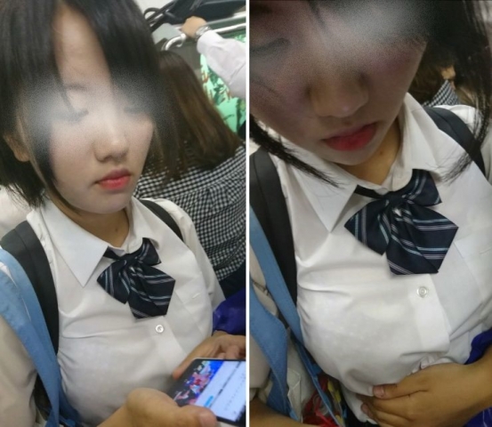 下校中の巨乳スケブラＫを盗撮