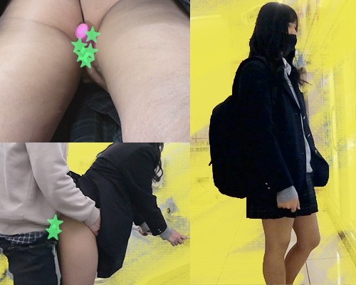 【粘着痴漢】エロい下着の変態J○が電車で潮吹き！トイレに連れ込みフェラ＆生中出しからの最後はお掃除フェラまで！