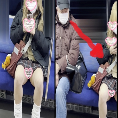 赤チェ　おっさんガン見されるJK 正面P 電車対面の特等席からガン見