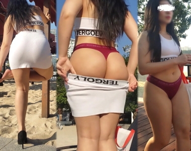 高画質 海水浴場でタイトミニを脱いでＴバックのデカ尻が揺れる！