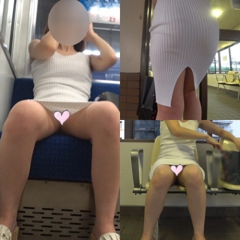 【電車対面パンチラ51】☆三角ゾーン観察記録/白ワンピお姉さん！