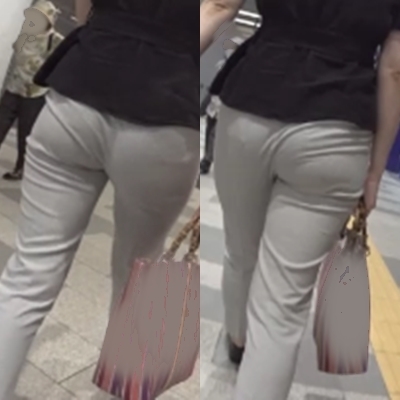 美＊パンティーライン通信＊しつこい追尾に思わず尻をガードしようとする清楚系グレーパンツOL