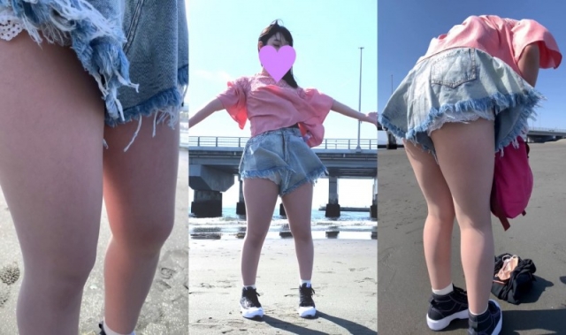 海辺のエロ脚JDに声かけ粘着♥